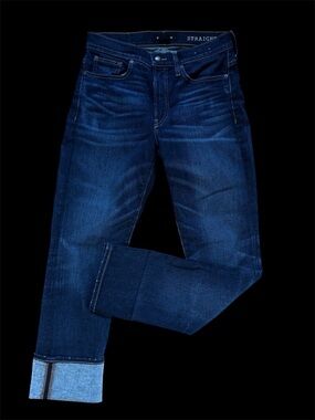 Madewell Men’s Jeans Straight Leg Dark Distressed Wash Blue Sz 30x32